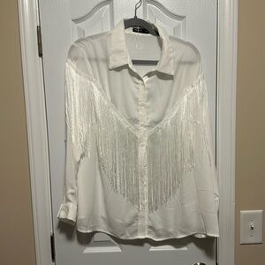 Button down fringe blouse